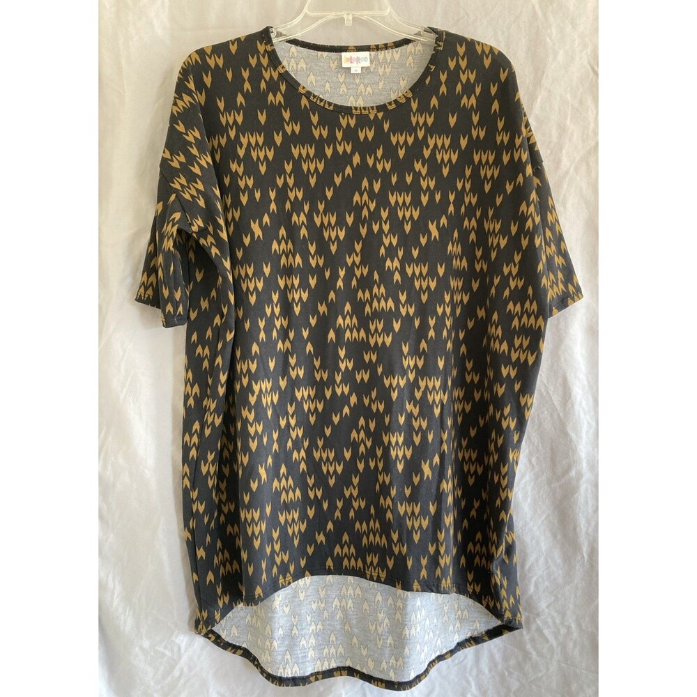 Lularoe‎ Womens S Irma Tunic Black and Bronze Arrows Print Short Sleeve Stretch